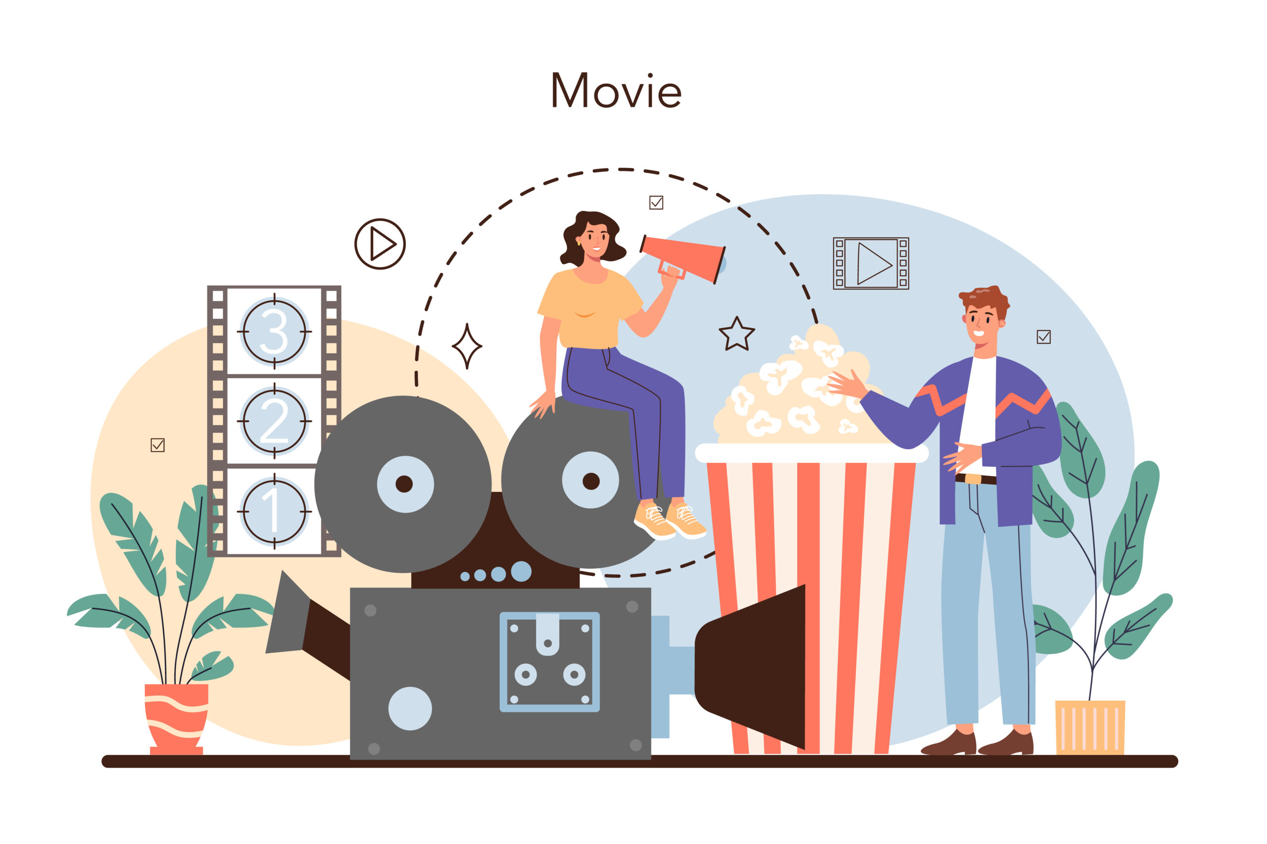 Film director concept. Movie director leading a filming process.