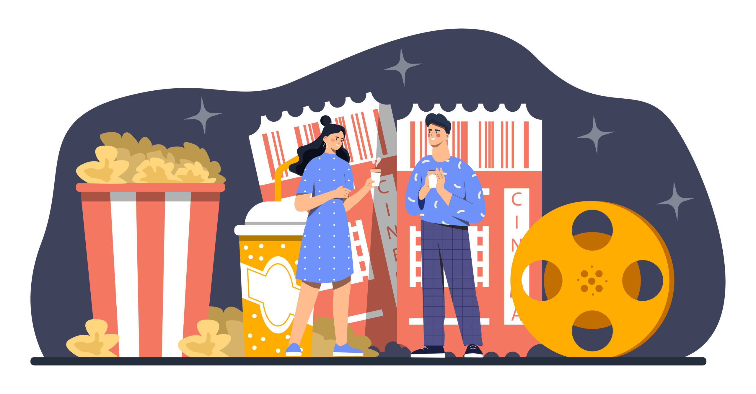 Man and woman in cinema concept